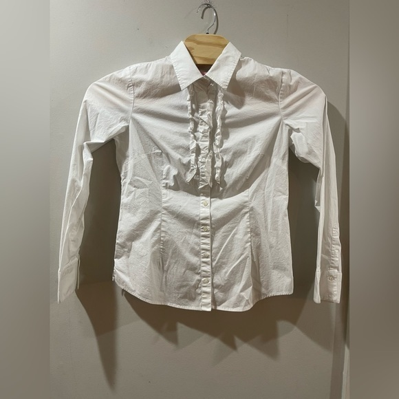 Lilly Pulitzer White Ruffle Front Button Up Long Sleeve Shirt Size 12‎ - Picture 1 of 6